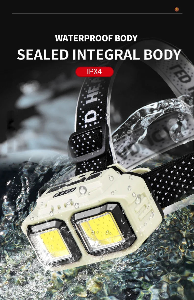 Linterna Frontal LED COB Recargable USB para Camping y Pesca