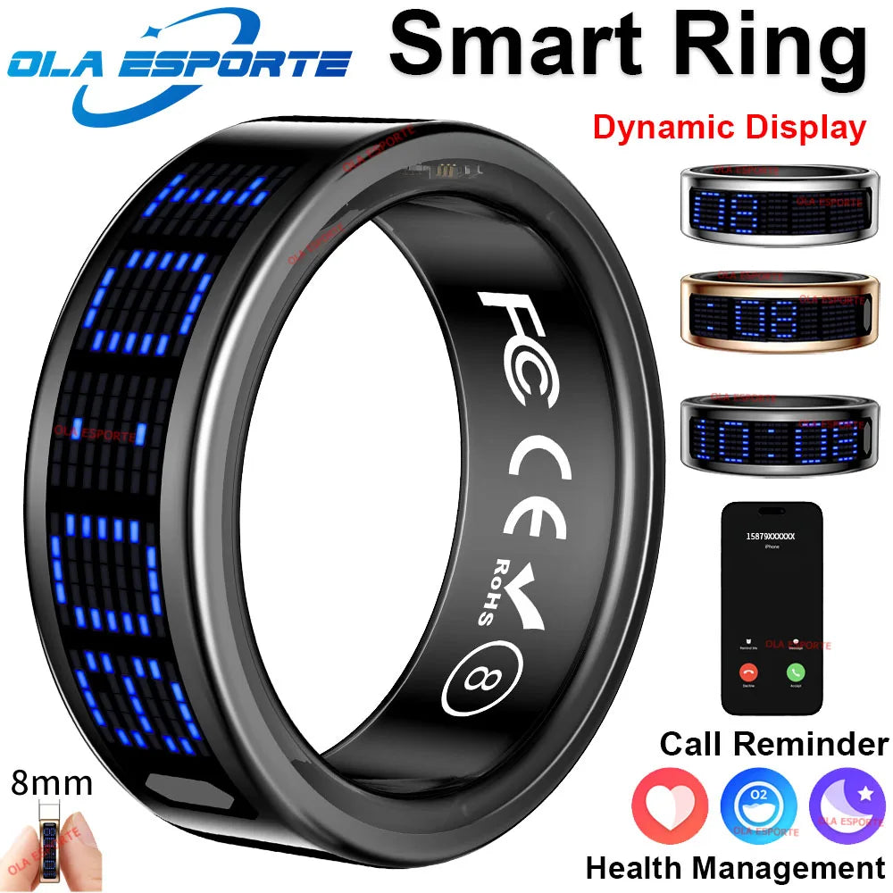 Anillo inteligente con pantalla dinámica 5 ATM impermeable oxígeno en sangre Monitor de ritmo cardíaco durante el sueño anillo deportivo hombres mujeres anillo de moda