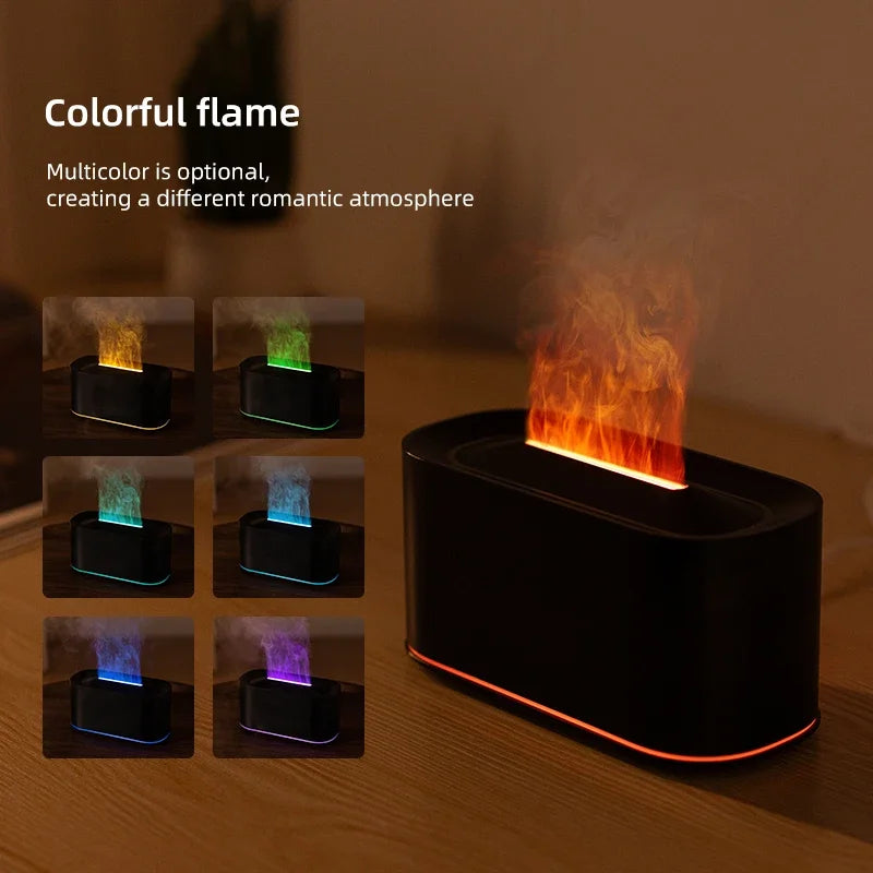 Máquina de aromaterapia con llama, atomización de luz colorida, luz de ambiente de escritorio delicada, adecuada para oficina, dormitorio, sala de estar