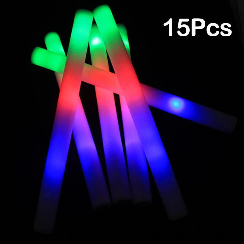 Barras luminosas LED de espuma multicolor para fiestas (pack 15 o 30)