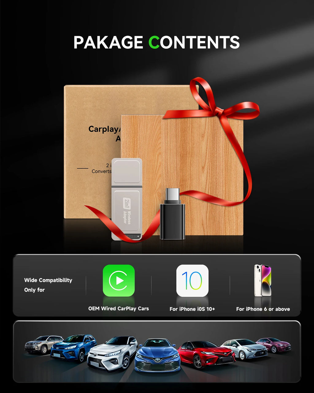 Actualización 2025: adaptador inalámbrico CarPlay, enchufe y enchufe, conexión automática, sin retraso, convierte cable a inalámbrico, Compatible con iPhone y Android