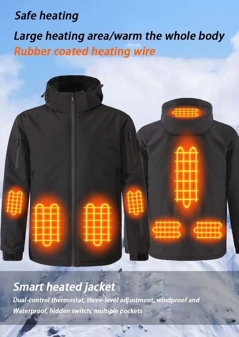 Chaqueta Calefactora de Grafeno con Capucha USB — 8 Zonas de Calor