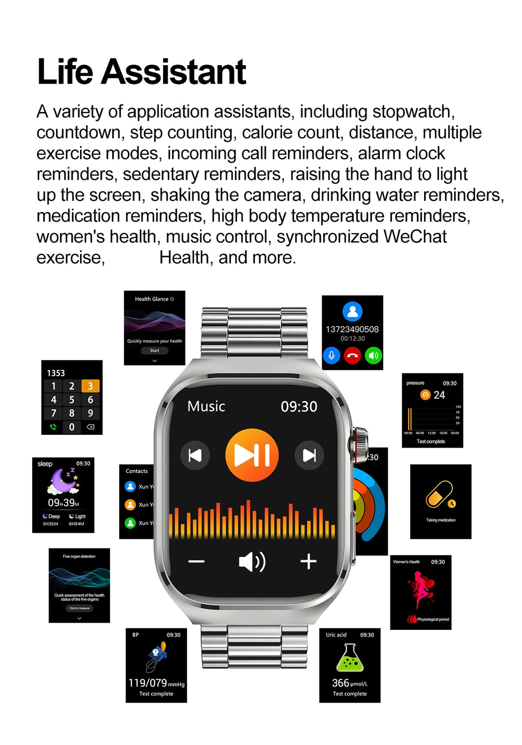 Reloj Inteligente ECG Presión Arterial Bluetooth