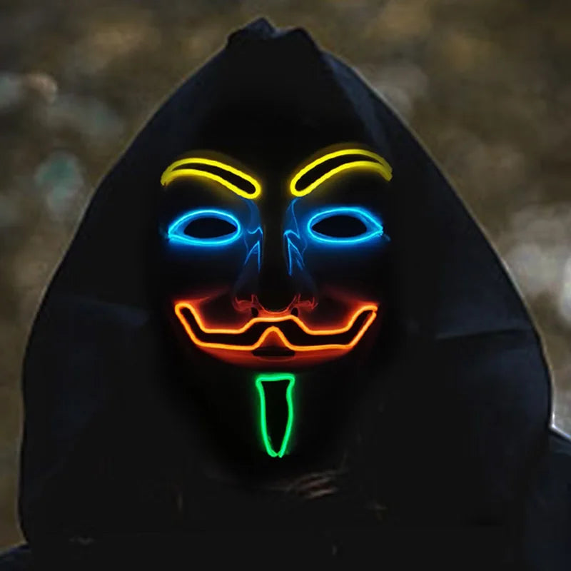 Máscara LED de Vendetta para Halloween, Discoteca, Carnaval, Fiesta, Decoración, Cosplay, Máscara Brillante de Guy Fawkes