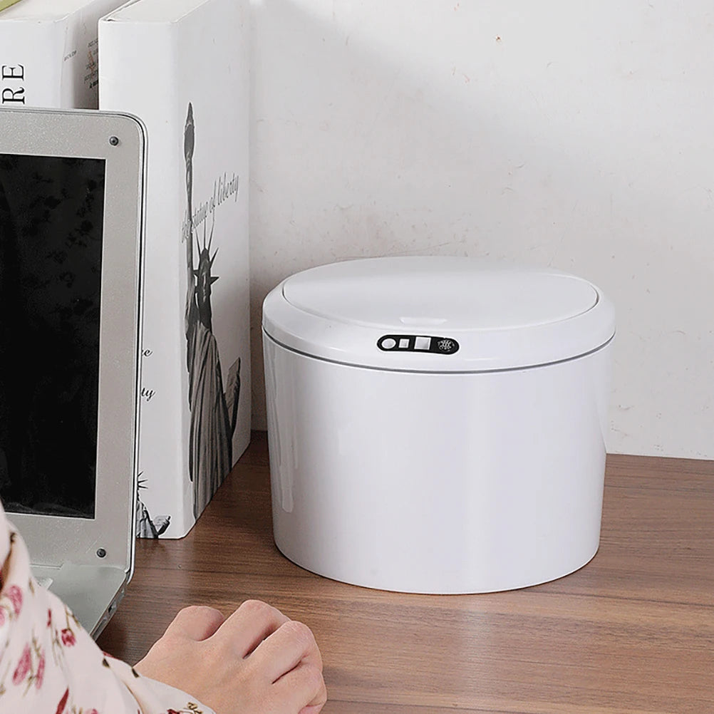 Cubo de Basura con Sensor para Escritorio, Funciona con Batería, Mini Cubo de Basura Automático con Tapa para Escritorio y Vehículo, 3L