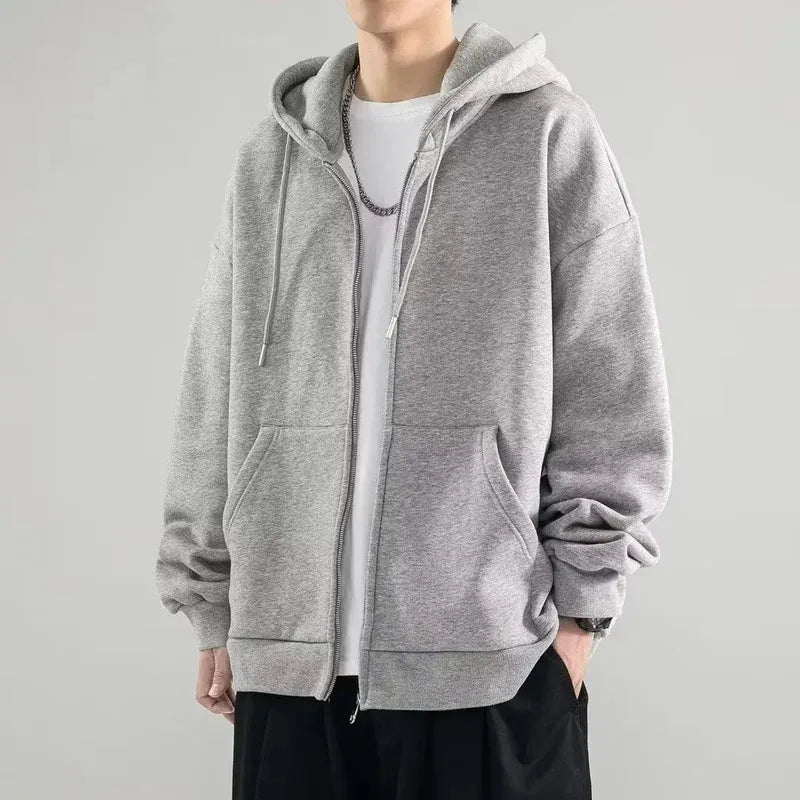 Ropa masculina Sudadera sólida negra para hombres Sudaderas con capucha con cremallera completa Invierno Jóvenes En oferta Ofertas Estilo coreano de alta calidad S