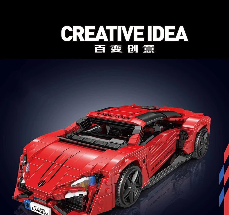 Con caja Original, coches de juguete técnicos, coche de carreras deportivo Lykan rojo, conjunto de bloques de construcción, juego de ladrillos para coche, regalo de Navidad para niños
