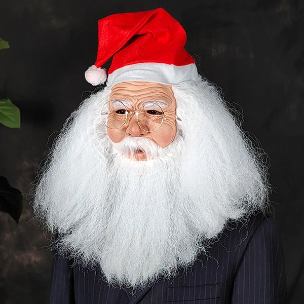 【Gafas + Máscara】Máscara popular de Papá Noel con barba, perfecta para bromas en fiestas, hecha de látex natural, detallada y realista, hecha a mano, pintada a mano, para juegos de rol, fiestas de disfraces