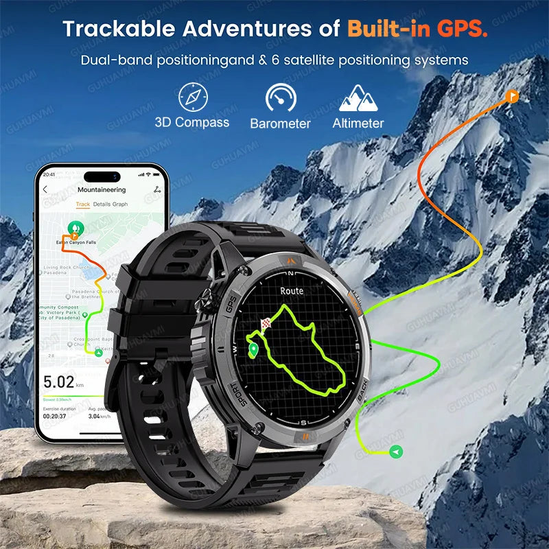 2026 nuevo reloj inteligente militar GPS para hombres construcción GPS linterna LED 10ATM impermeable ritmo cardíaco deporte BT llamada HD AMOLED Smartwatch