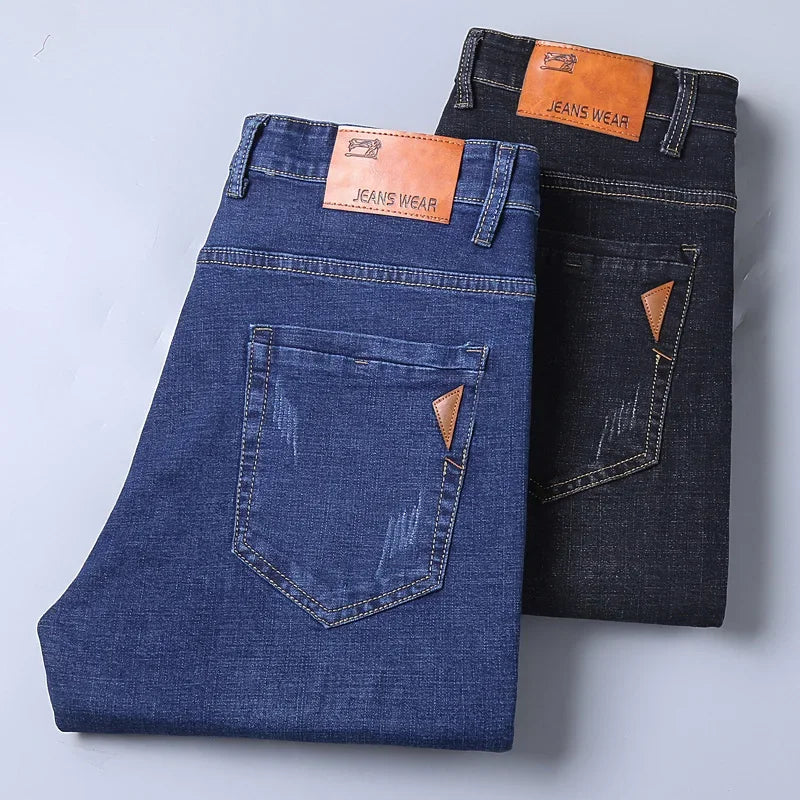 Pantalones Vaqueros Rectos para Hombre, Ajustados Elásticos, Negocios