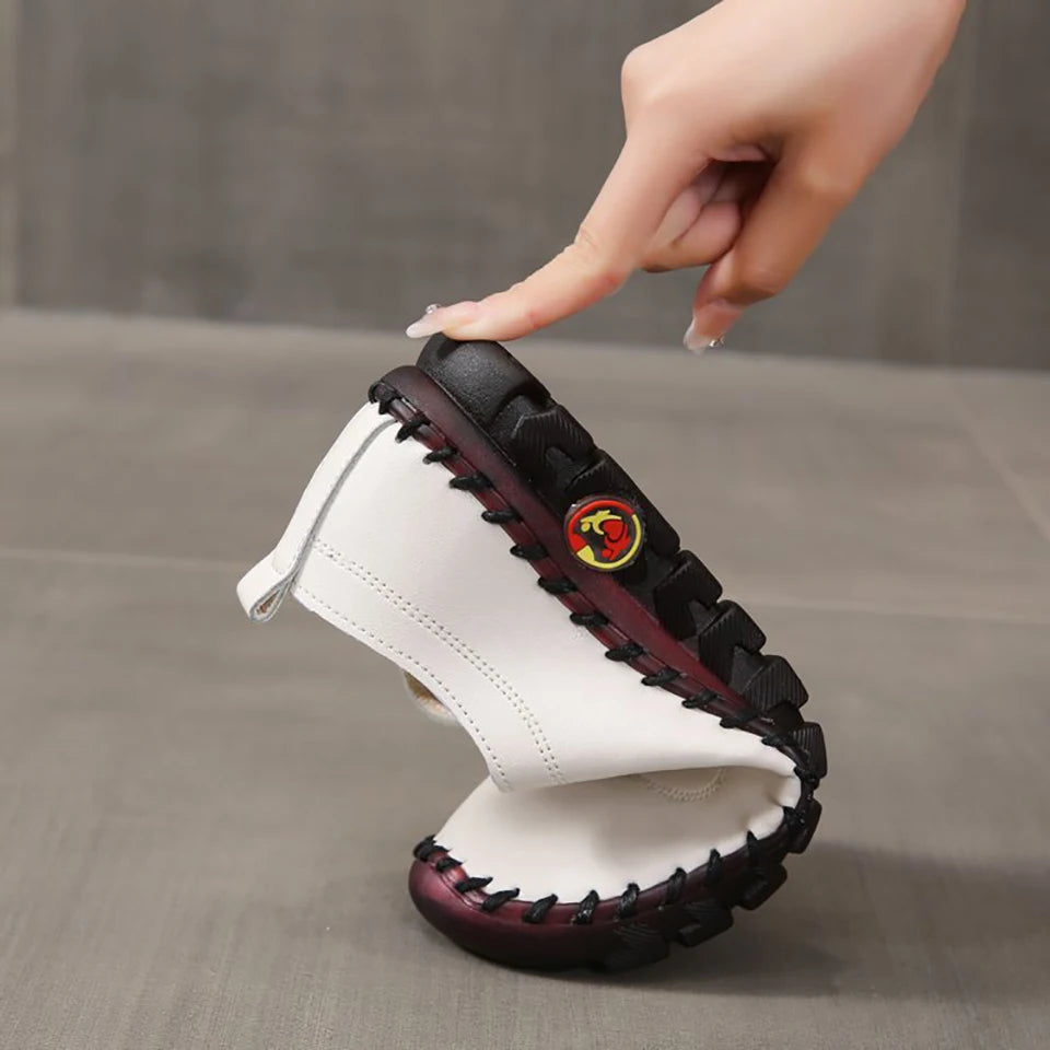 Zapatillas de deporte para Mujer, mocasines con cordones de cuero, planos, informales, cómodos, para mamá, para Mujer
