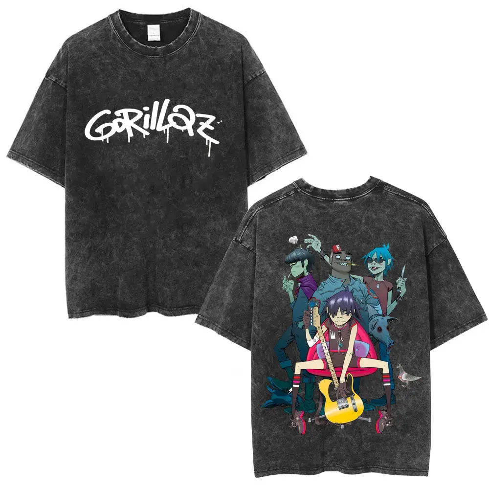 Camiseta Vintage Gorillaz, Punk Hip Hop Oversize, Unisex