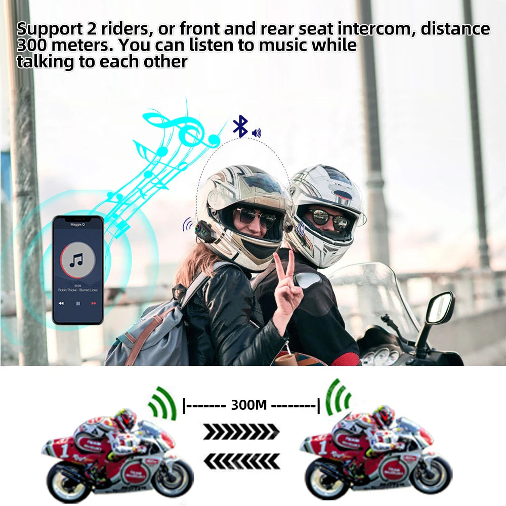 Kebidumei YP10 2X inalámbrico Bluetooth 5,3 motocicleta casco intercomunicador auriculares impermeable 300 m Intercomunicador altavoz auricular