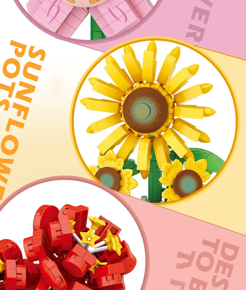 Bloques de Construcción LOZ Serie Plantas, Rosas y Girasoles en Maceta, Modelo MOC DIY, Flor Artificial, Decoración de Escritorio, Regalo Coleccionable para Adultos