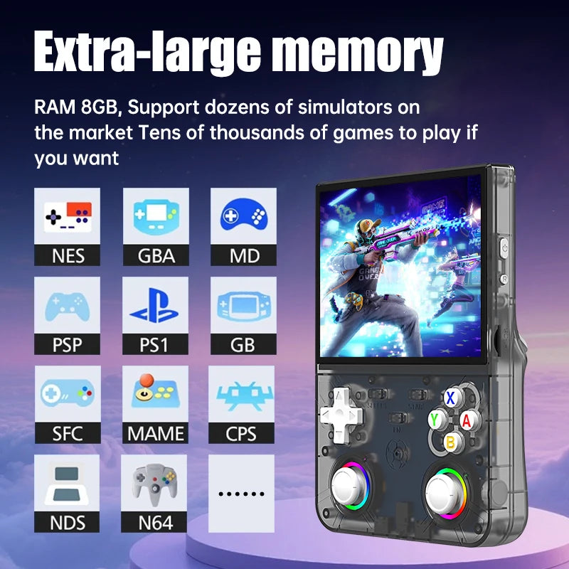 Consola portátil retro R36 Ultra X: 1 GB de RAM, WiFi 2.4G, más de 30 emuladores, altavoces duales, soporte de vibración y carga por USB-C.
