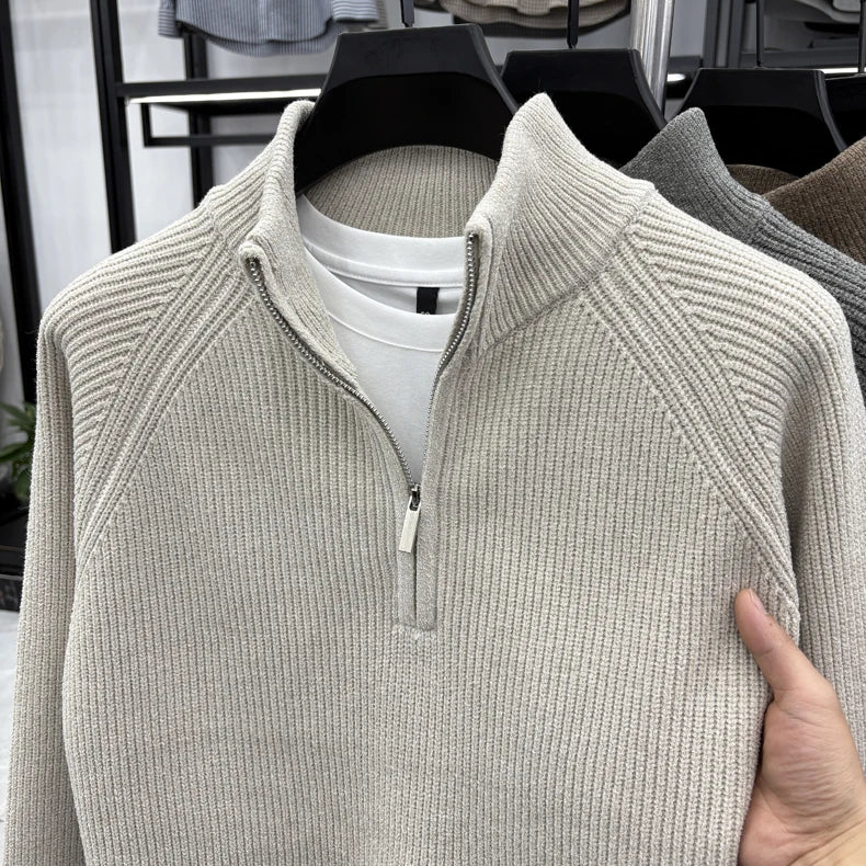Suéter Masculino con Media Cremallera y Cuello Alto | Estilo Coreano