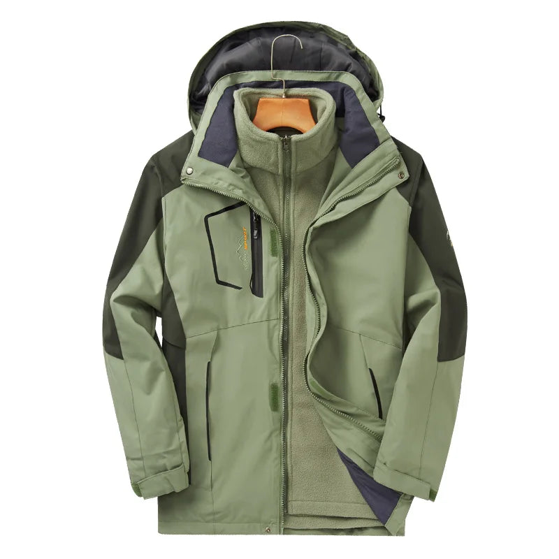 Otoño Invierno 3 en 1 hombres chaquetas de montañismo a prueba de viento impermeable chaqueta con capucha polar cálido al aire libre pesca senderismo Camping abrigo