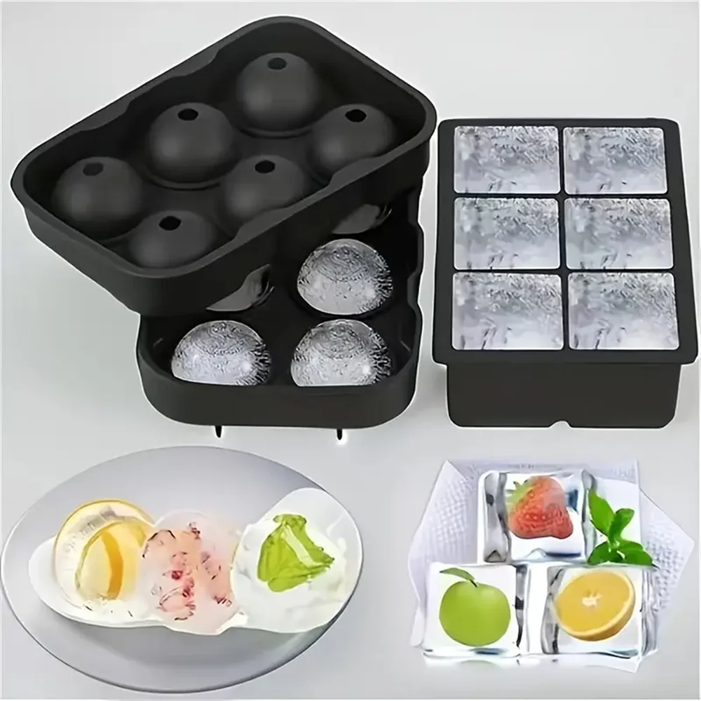 Moldes para hielo, moldes y bandejas para hielo de silicona, máquina para hacer hielo de gran tamaño en forma de esferas y cubos, perfecta para cócteles, whisky
