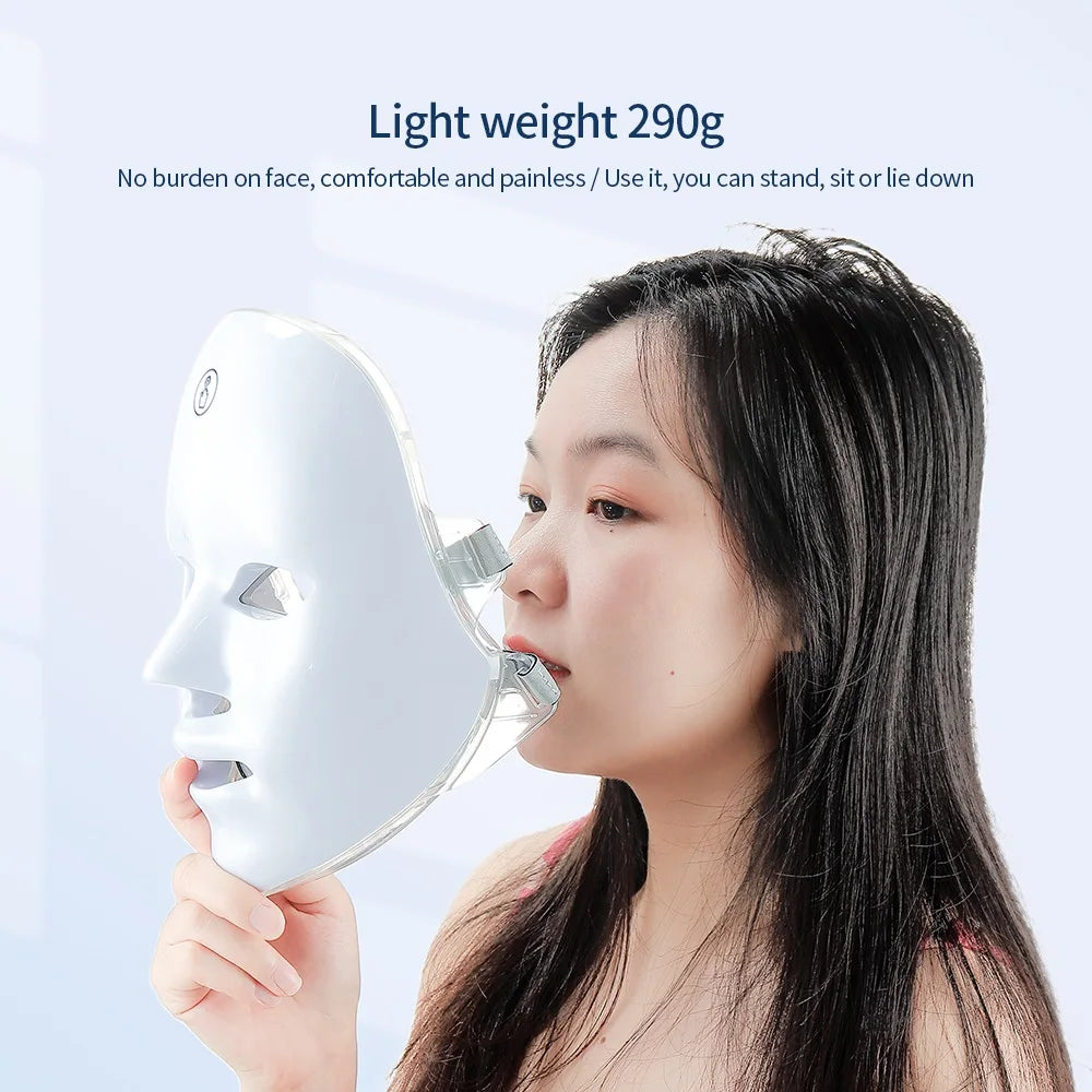 Máscara LED inalámbrica, máscara facial LED de 7 colores, máquina de máscara de belleza para rejuvenecimiento antienvejecimiento reafirmante de la piel con fotones
