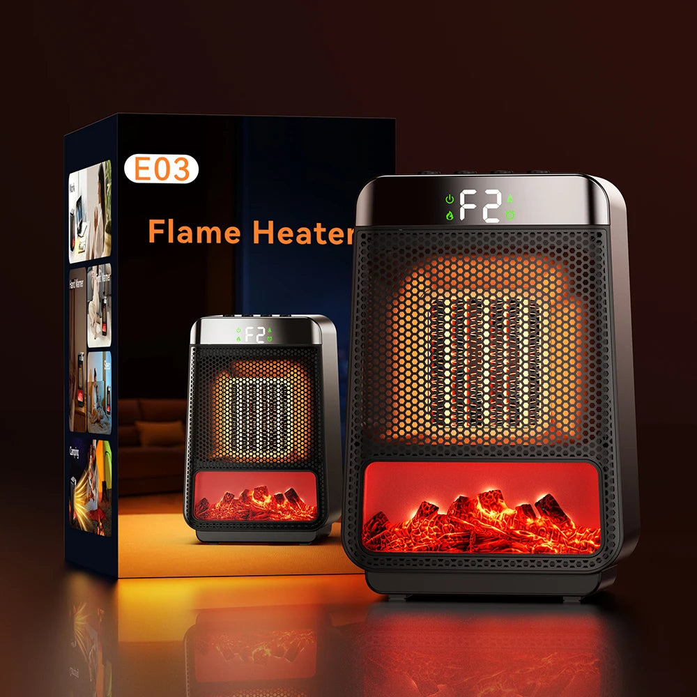 Calentador eléctrico de escritorio con termostato y llama 3D decorativa