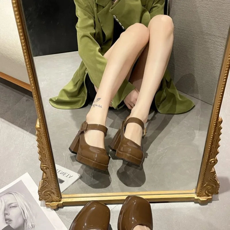 Zapatos Mary Jane Mujer con Plataforma, Punta Cuadrada y Tacón Alto