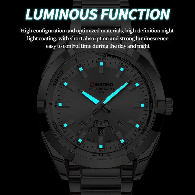 Reloj de Cuarzo BINBOND para Hombre Elegante Resistente al Agua