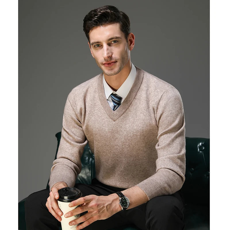 Suéter de Punto Grueso Antipilling para Hombre - Cuello en V