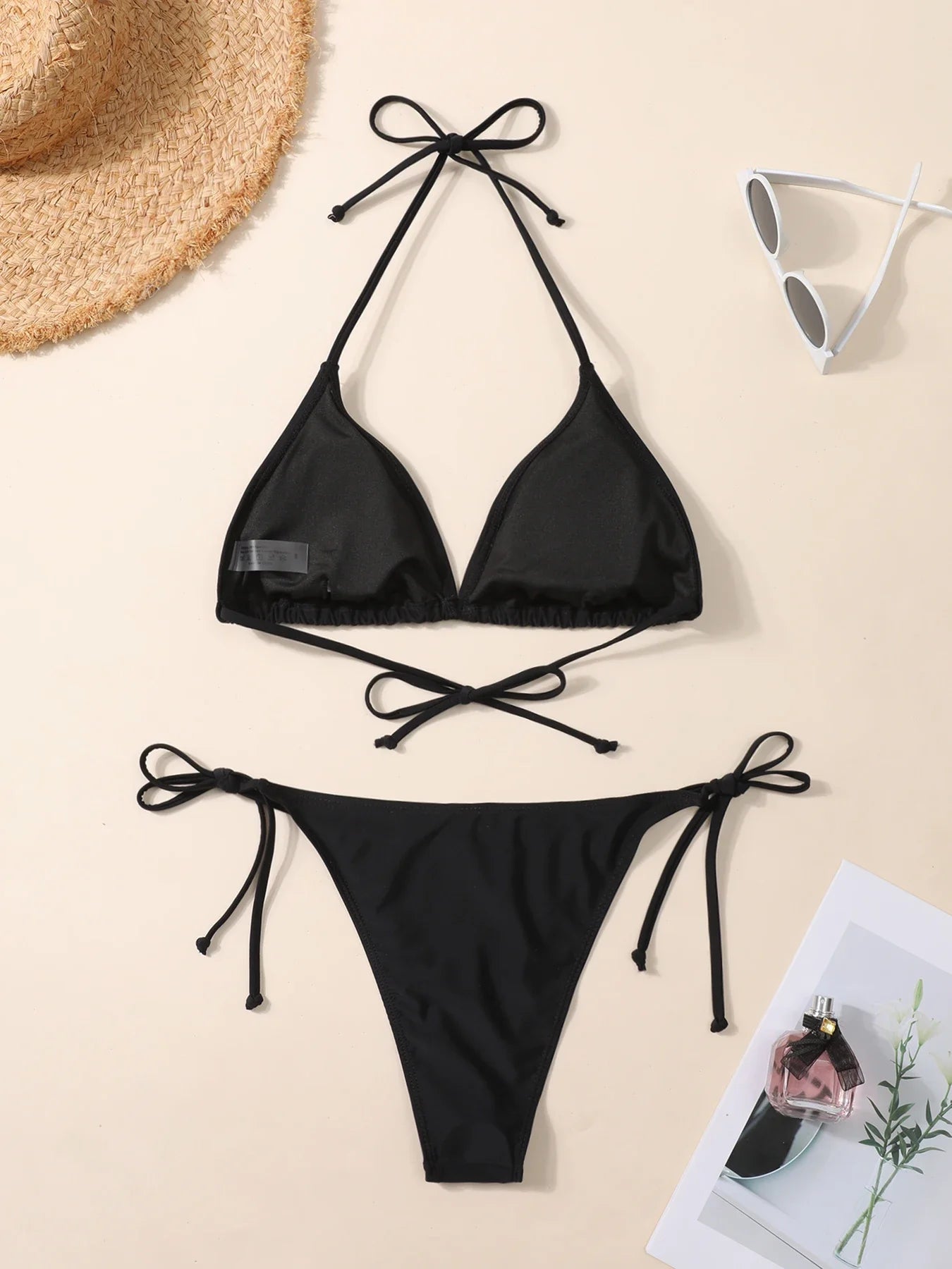 Bikini Negro Sexy de Estilo Europeo y Americano, Traje de Baño de Dos Piezas para Mujer, Ropa de Playa Moderna y Popular para Damas