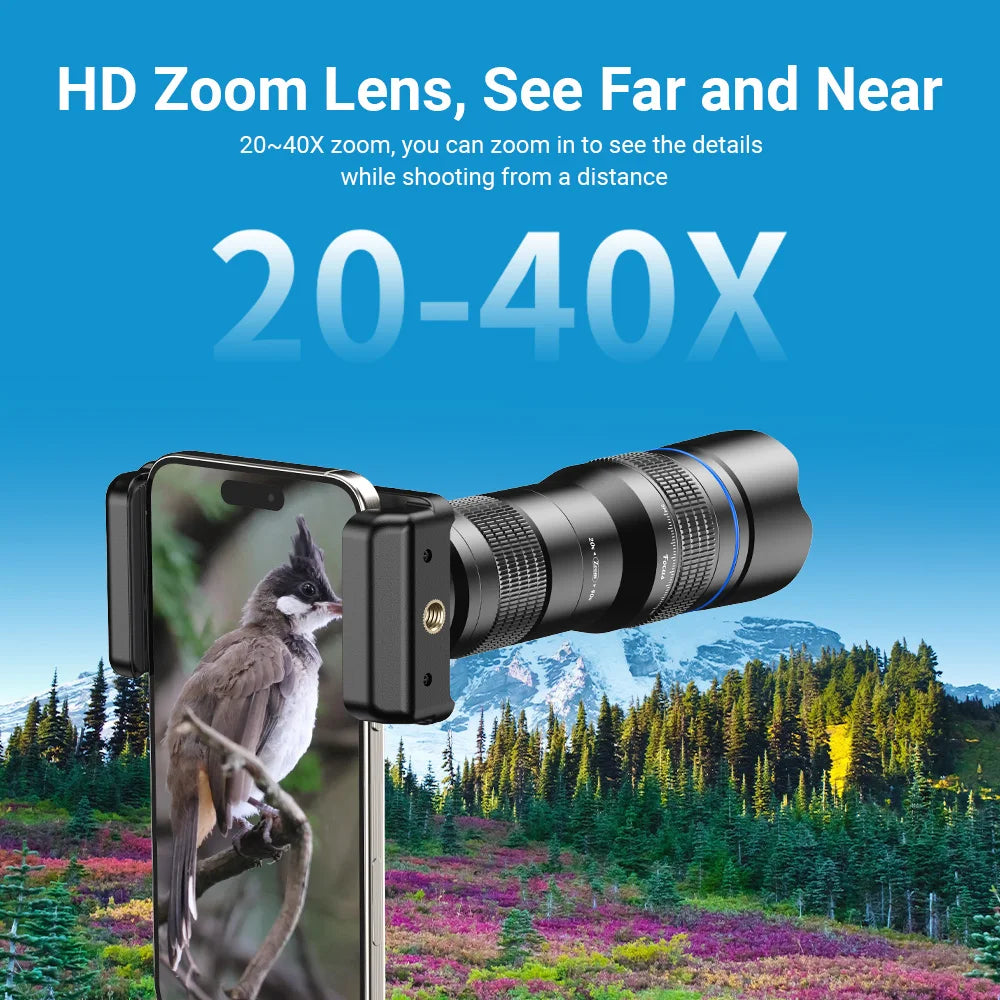 Lente Teleobjetivo APEXEL Zoom 20x-40x para Smartphones con Trípode