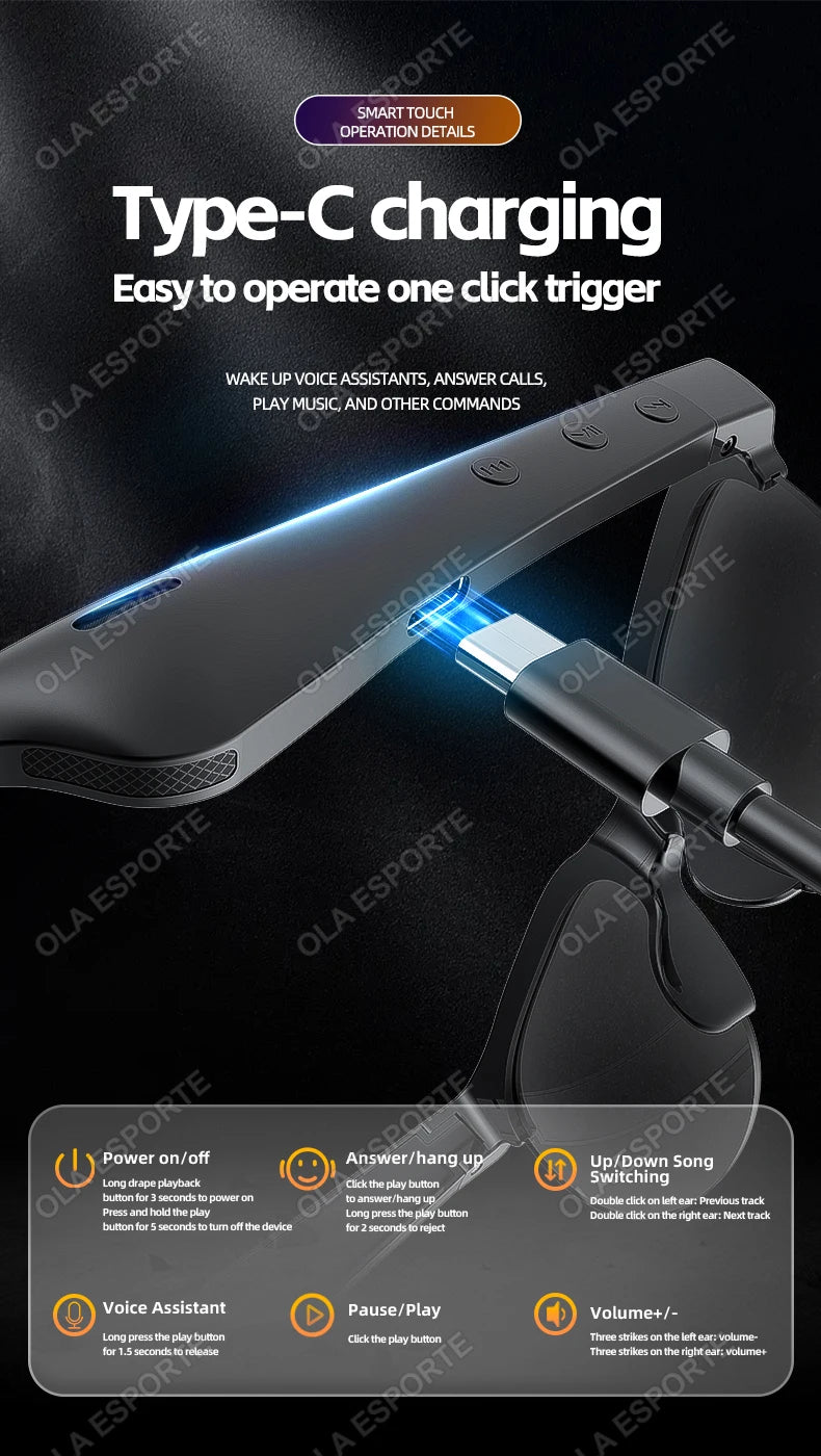 Nuevas gafas inteligentes para hombre, auriculares Bluetooth 5,3, auriculares estéreo Anti-Blu-ray, altavoz doble, auriculares con Control de música táctil, gafas de sol