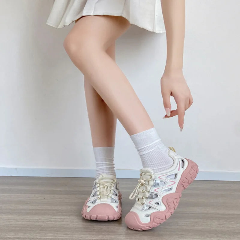 Zapatillas de Senderismo para Mujer |   Zapatos Casuales con Suela Gruesa |   Parte superior de malla transpirable, perfecta para la calle en primavera y aventuras al aire libre.