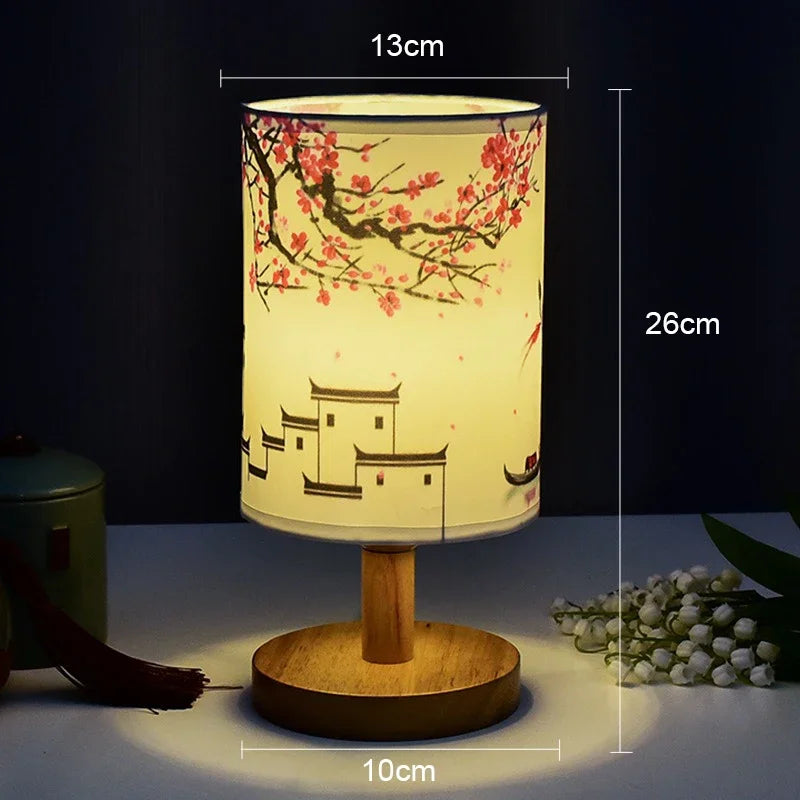 Lámpara de Mesa LED Regulable Estilo Chino para Dormitorio
