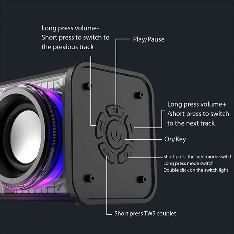 Altavoces Mecha transparentes V8, Bluetooth 5,0, inalámbricos, diafragma de contrabajo, Subwoofer, música, TWS, luz RGB, Mini altavoz de fiesta