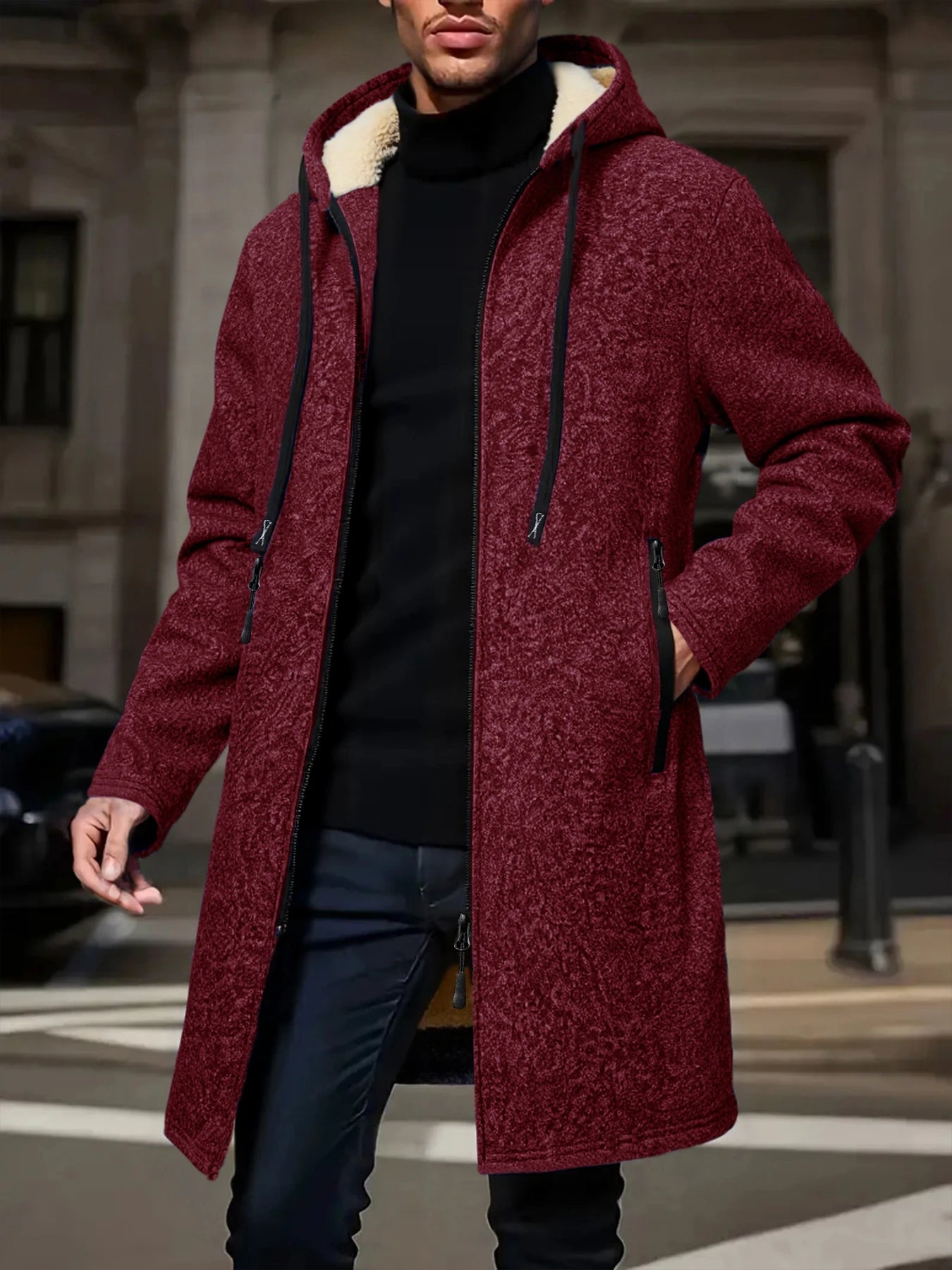 Chaqueta con Capucha Gruesa para Hombre, Cremallera, Abrigo de Invierno