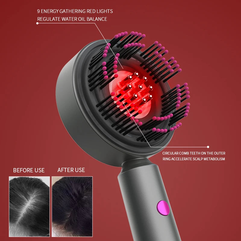 Peine de masaje con vibración eléctrica, terapia de luz roja, masaje para el crecimiento del cabello, cepillo para el cuero cabelludo, aplicador de aceite líquido anticaída, cuidado del cabello