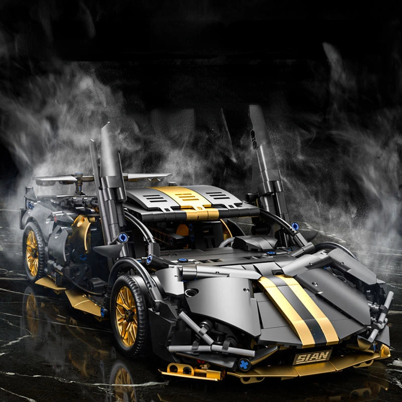 Tecnología 1:14 supercoche negro, bloques de construcción de carreras, coche de ladrillo ensamblado, juguete para regalo para niños, regalo de cumpleaños