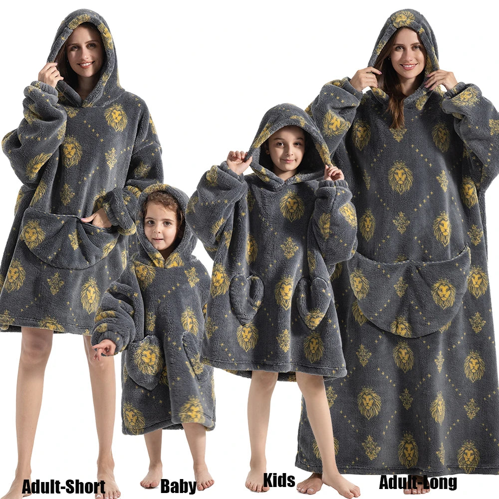 Ropa de invierno para mujer, sudaderas con capucha de lana de felpa para adultos y niños, pijamas para el hogar, sudaderas con capucha muy cálidas, Jersey, Tops de gran tamaño