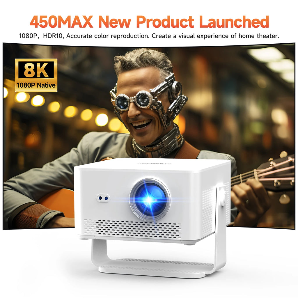Magcubic HY450MAX 1100ANSI Android 14 Proyector portátil para exteriores 1080P Enfoque automático 8K Soporte WIFI6 Mini proyector de haz