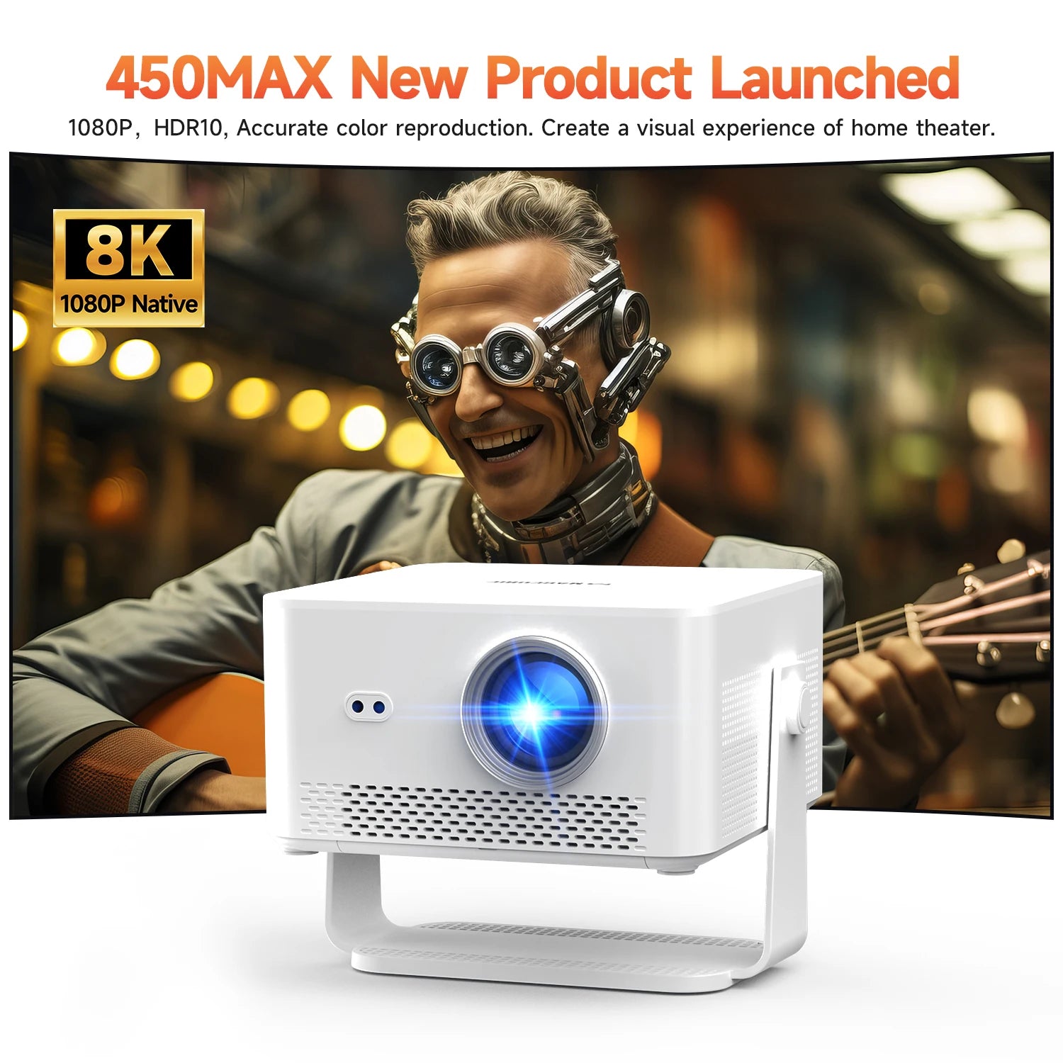 Magcubic HY450MAX 1100ANSI Android 14 Proyector portátil para exteriores 1080P Enfoque automático 8K Soporte WIFI6 Mini proyector de haz
