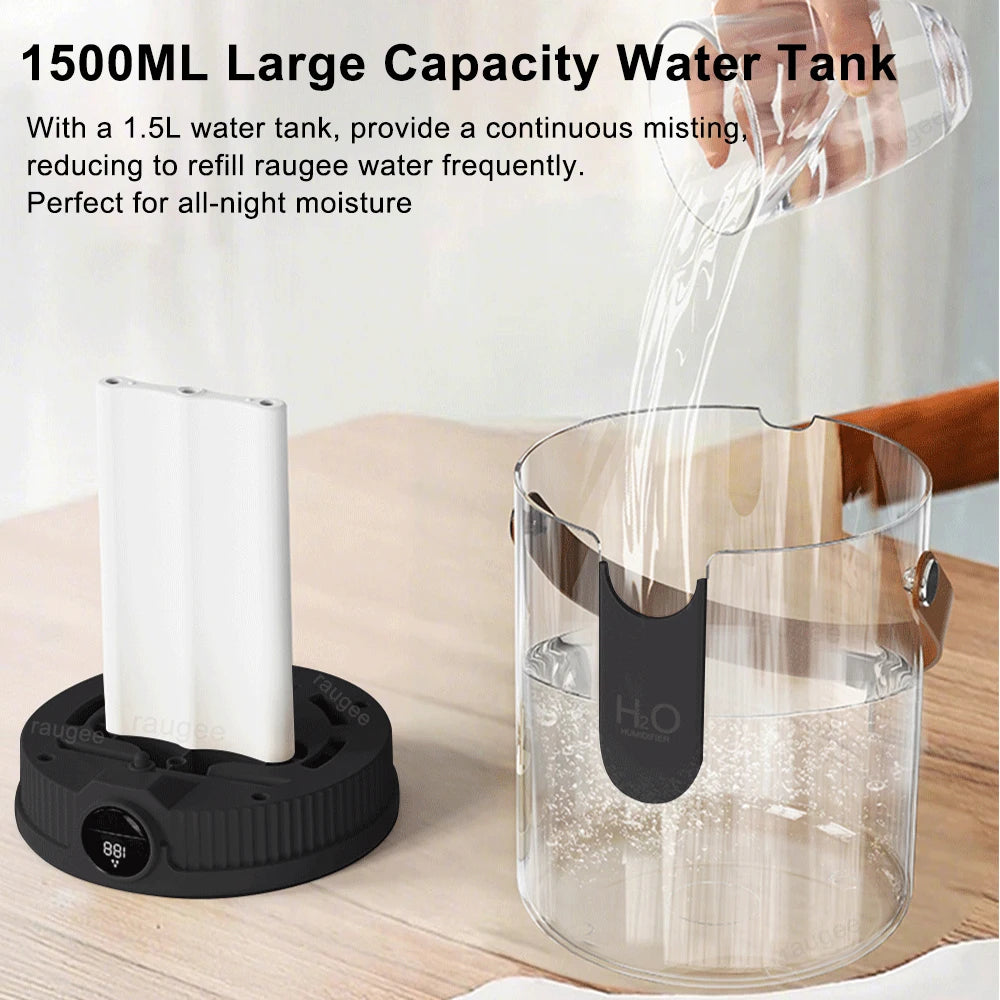 Humidificador de aire de 1,5 l, humidificador doméstico de gran capacidad, generador de niebla silencioso, batería de 1800mAh, humidificador recargable por USB con luz LED