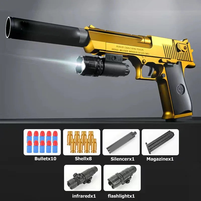 Pistola de Juguete Desert Eagle con Expulsión de Cartuchos, Pistola de Airsoft con Balas de Espuma Suave, Juguete de Combate al Aire Libre para Juegos de Disparos, Regalo de Cumpleaños o Halloween