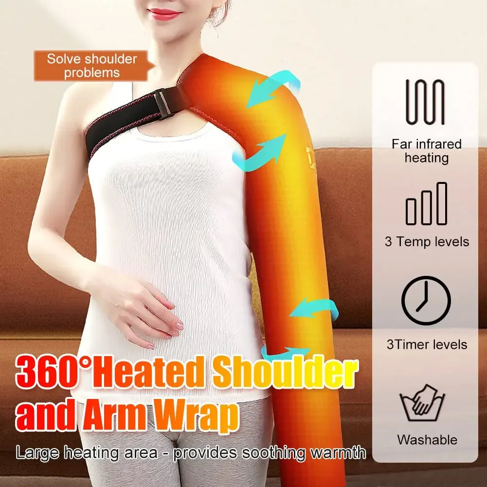 Soporte de Brazo Largo con Calefacción y Masaje, Faja Eléctrica Térmica para Alivio del Dolor de Hombro, Brazo, Codo, Muñeca y Mano