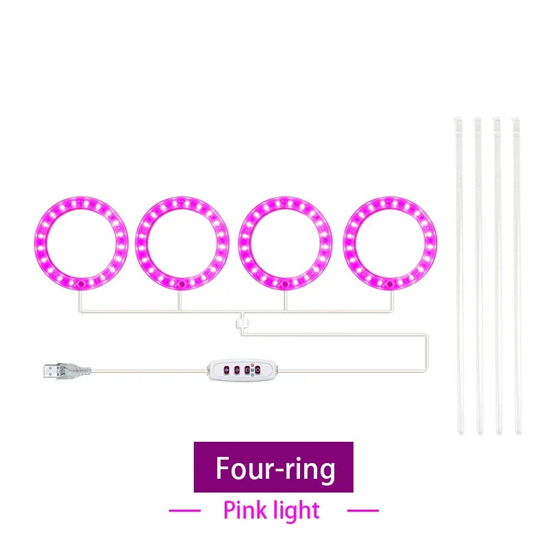 Anillo de Ángel LED para cultivo de luz, fitoamplificador USB de 5V CC para plantas, lámparas de espectro completo para plantas de interior, plántulas de invernadero, flores para el hogar