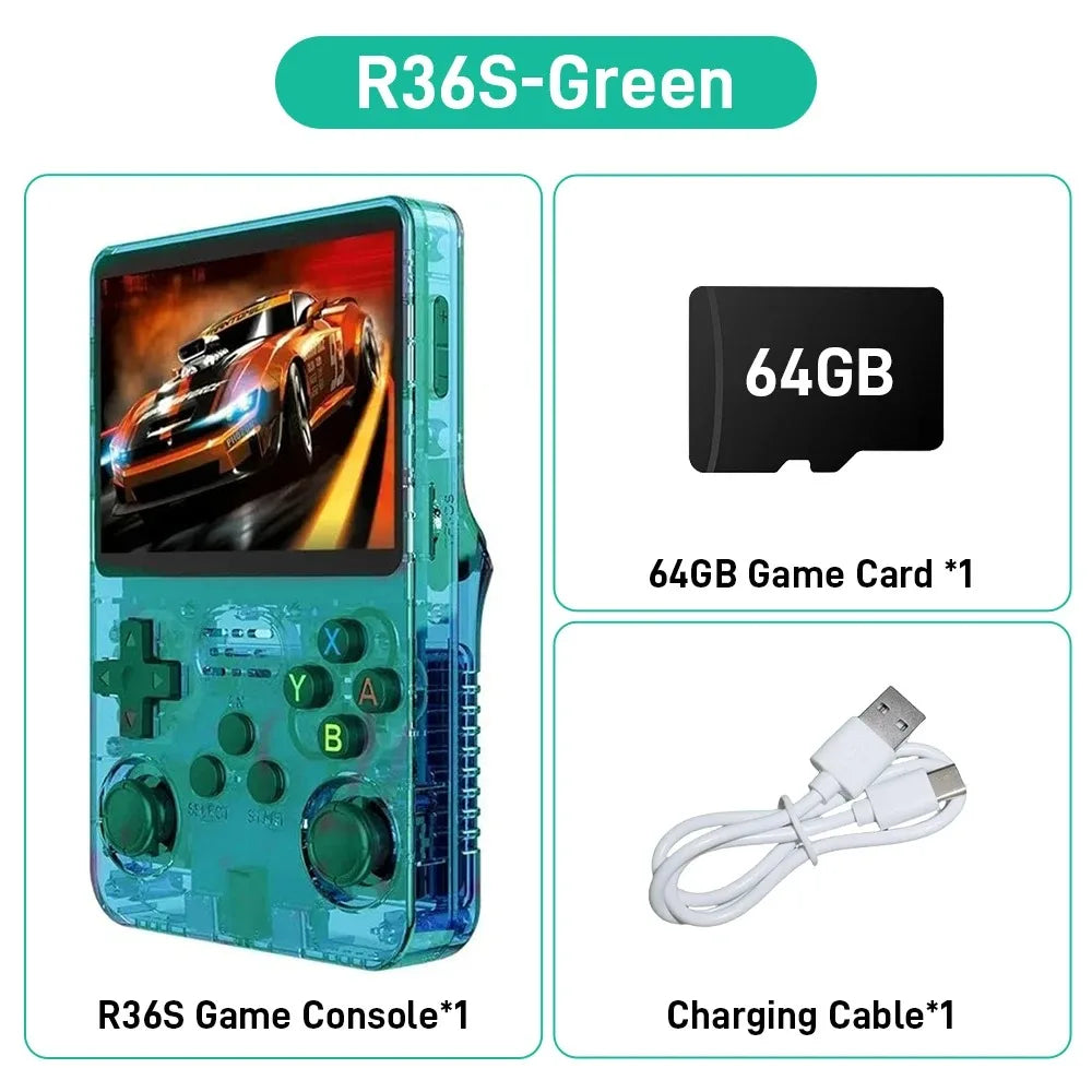 Consola de Juegos Retro R36S ARKOS, Pantalla IPS 3.5 Pulgadas, 64GB