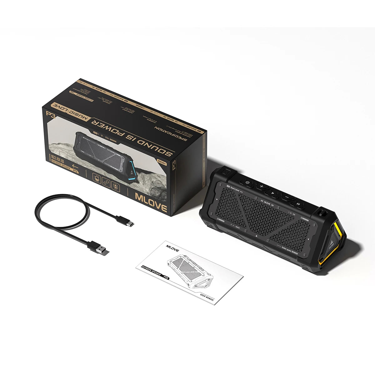 Altavoz Bluetooth para exteriores MLOVE P3, altavoz Bluetooth 5,3 con potencia de salida de 40W, sonido estéreo IPX7 resistente al agua, tarjeta Micro SD, luz RGB