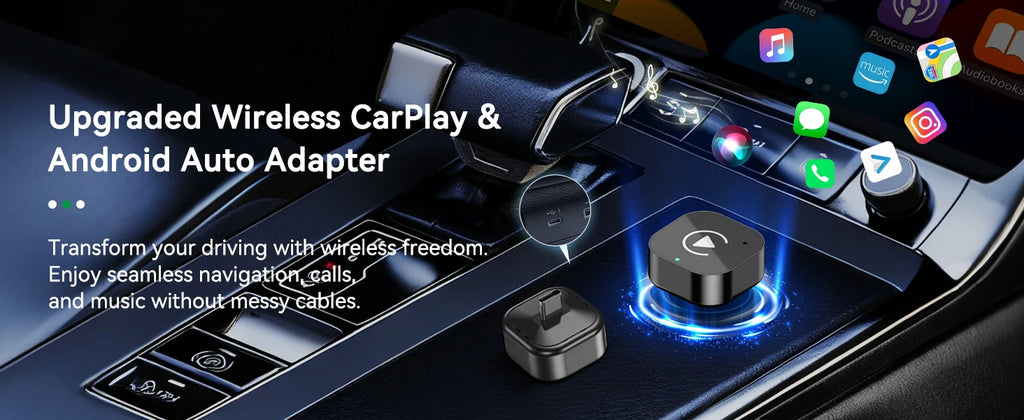 Adaptador CarPlay 2 en 1 (Tipo-C), adaptador inalámbrico CarPlay USB C / Android Auto USB C para convertir de cableado a inalámbrico, Plug & Play
