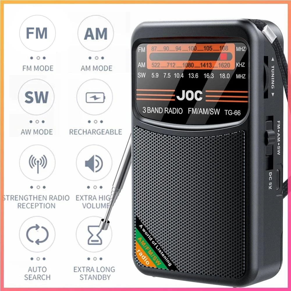 Radio Portátil FM AM SW de Bolsillo con Altavoz y Pantalla HD