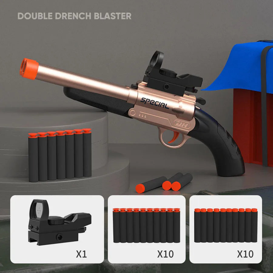 Pistolas de juguete de bala blanda Manual S686 de doble cañón, dardos de espuma, modelo de disparo seguro de plástico, juguetes para niños, juegos para niños
