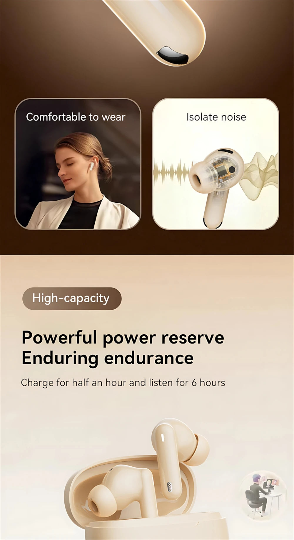 Auriculares TWS Bluetooth 5.3 con Cancelación de Ruido y Micrófono