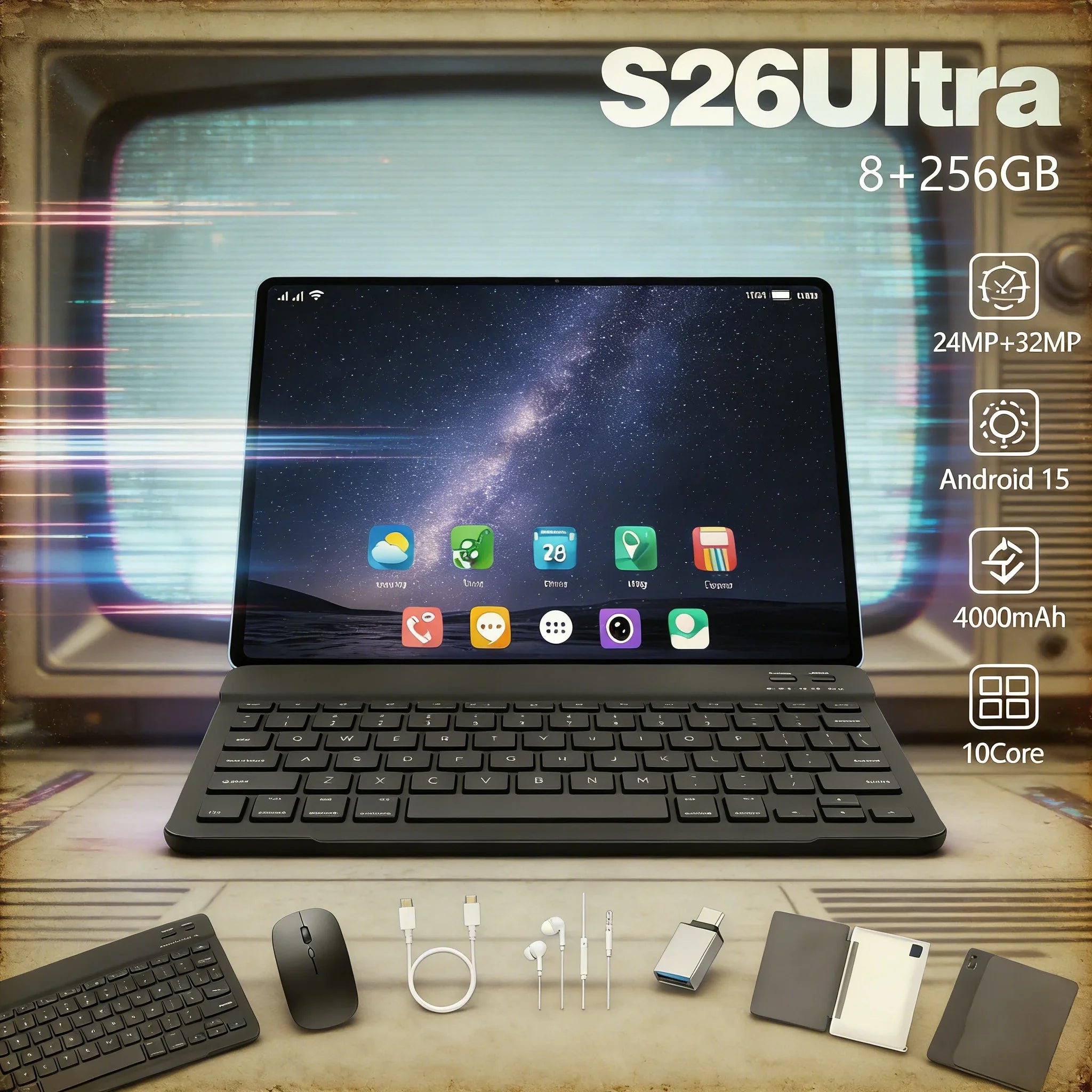 Tablet S26 Ultra Android 15, 8+256GB, Procesador de Alta Velocidad, Tablet PC para Juegos Fluidos